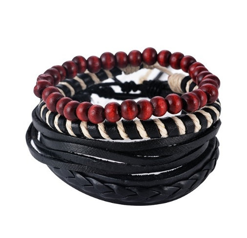 Leather Bracelet Men Multilayer Bead Bracelet Punk Wrap Bracelets for Women Vintage punk Men Jewelry