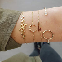 Thumbnail for Trendy Gold Silver Crystal Leaf Moon Arrow Cat Bracelet set for Women Geometric Adjustable Bracelet Bangle Pulseiras