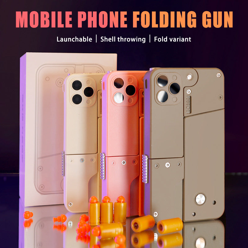 Folding Pistol Bullet Automatic Shell Throwing Toy Creative Soft Bullet Toy Mobile Phone Appearance Gun Outdoor Interactive Kid Gift