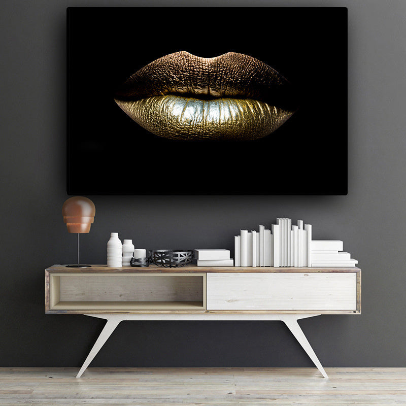 Wall Art Canvas Black And Gold Sexy Lips Canvas Makeup Art Living Room Canvas Picture Home Art Poster