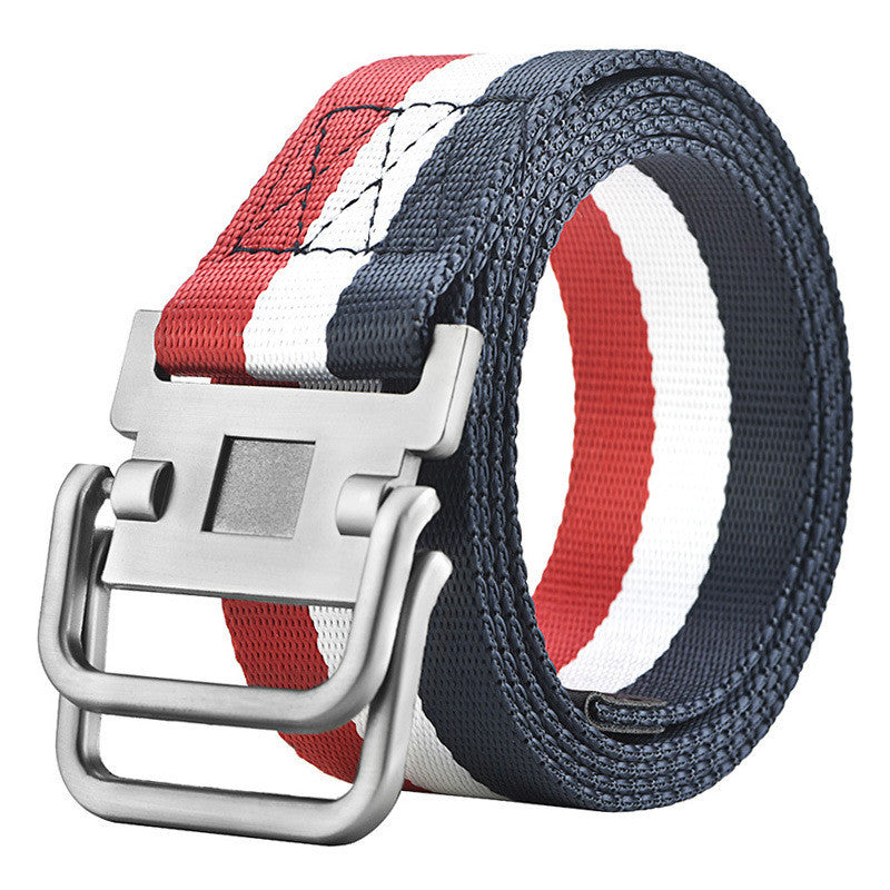 Men's Military Training Belt With Double Buckle Canvas